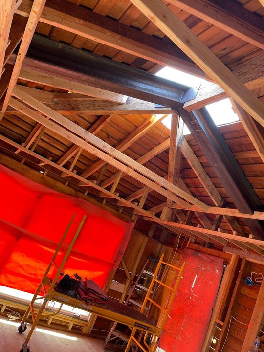 Interior support steel welding for beams, posts, and structural details.